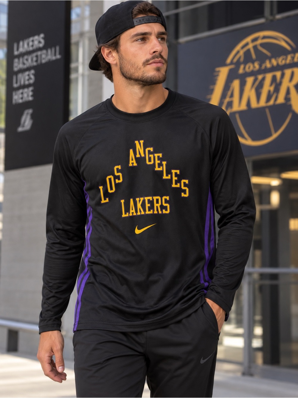 NWT Nike Lakers City Edition Dri-FIT Long Sleeve Shirt Men’s L